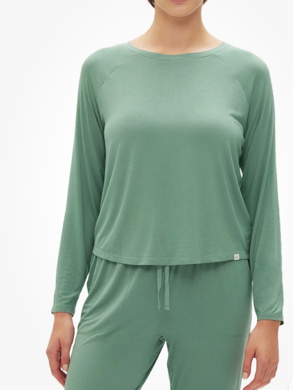 GapBody Women's Long-Sleeve Crewneck Pajama Top (Boggy Green, Large)